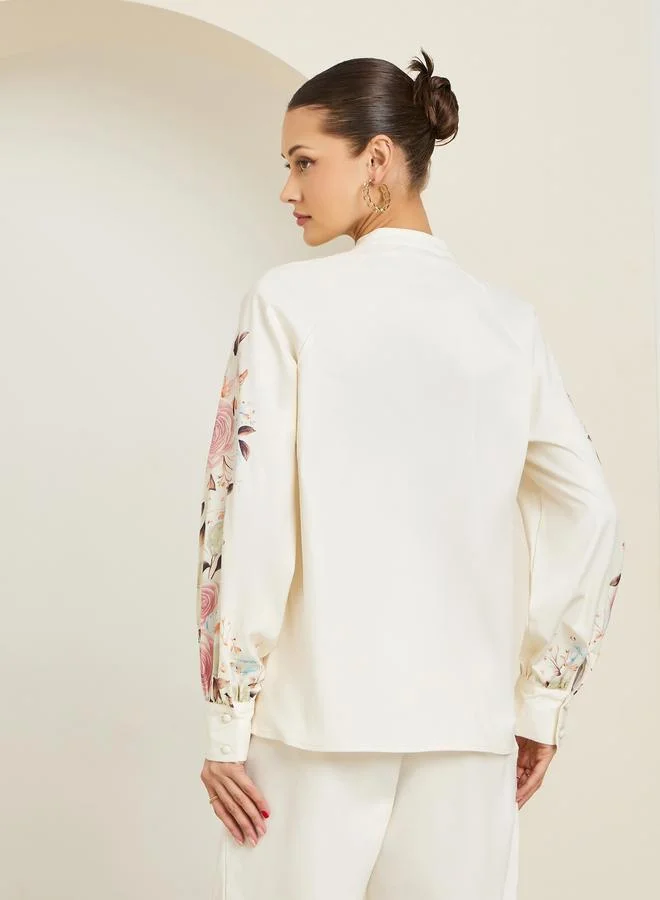 Styli  Cream Floral Print Shirt and Trousers Co-Ords for Women | Best Price UAE